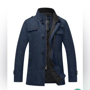 New Wantdo Men's Wool Blend Pea Coat Winter Jacket Herringbone